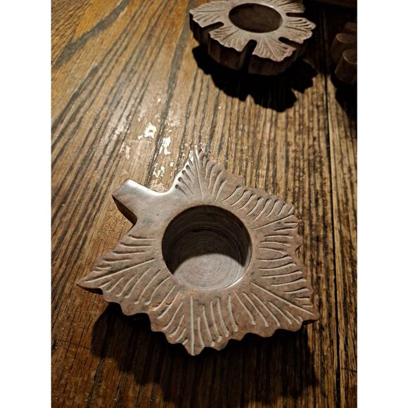 A Greater Gift Set 3 Marble Stone Like Leaf Tea Light Candle Holders Fall Decor - Picture 2 of 11
